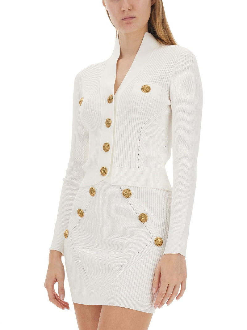 Balmain Cardigan With Logoed Buttons - Women - Piano Luigi