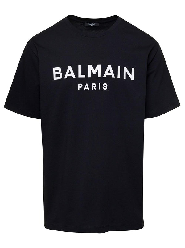 Balmain Black Crew Neck T-shirt With Logo Print On The Chest In Cotton Man - Men - Piano Luigi