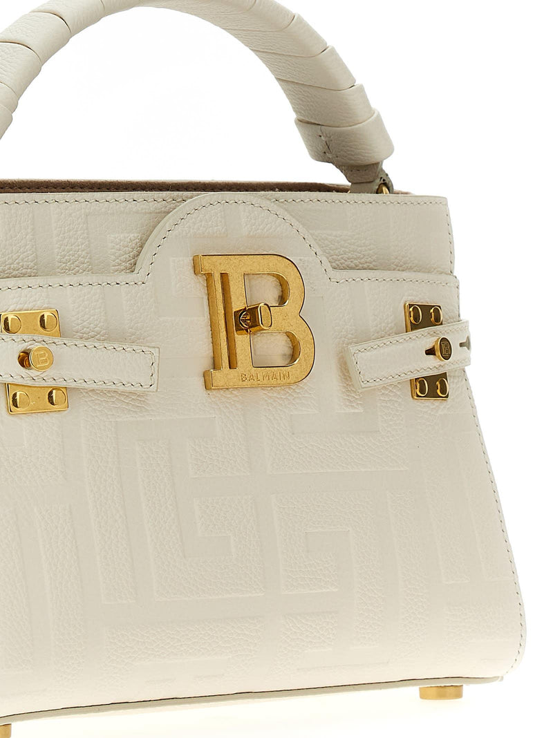 Balmain B-buzz 22 Top Handle Bag In White Grained Leather With Monogram - Women - Piano Luigi