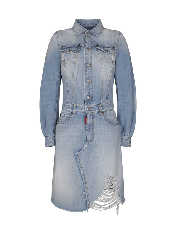 Dsquared2 Raw Cut Denim Shirt Dress - Women - Piano Luigi