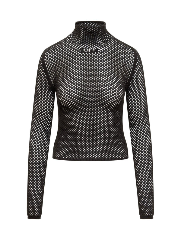 Off-White Black Mesh Turtleneck With Logo - Women - Piano Luigi