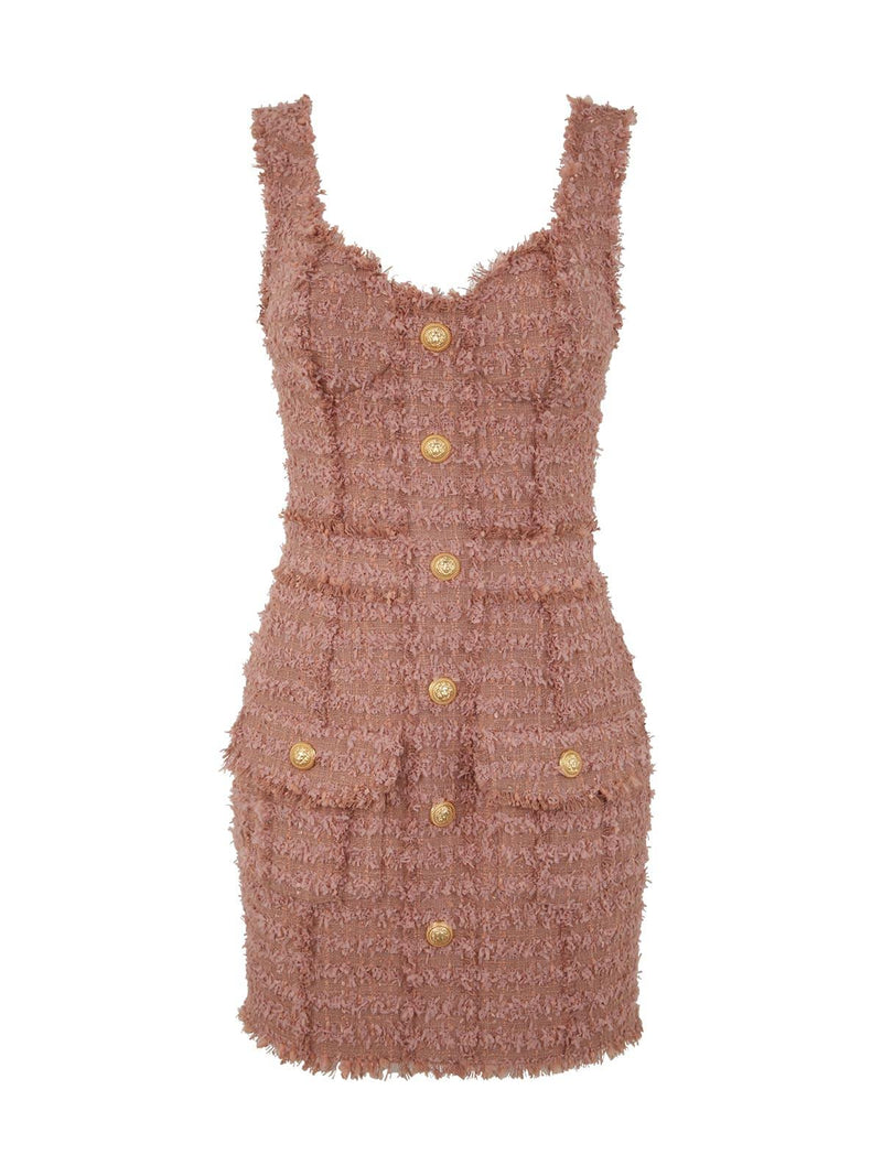 Balmain Sleeveless Tweed Buttoned Mini Dress - Women - Piano Luigi