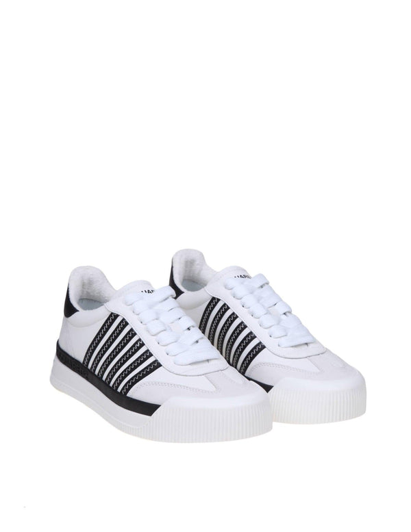 Dsquared2 New Jersey Sneakers In White/black Leather - Men - Piano Luigi