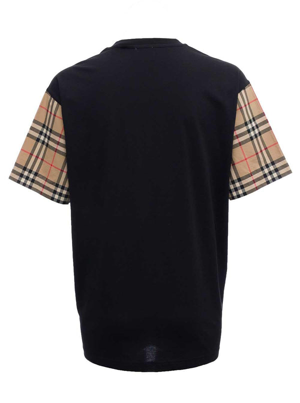 Burberry Black Cotton T-shirt With Vintage Check Sleeves - Women - Piano Luigi