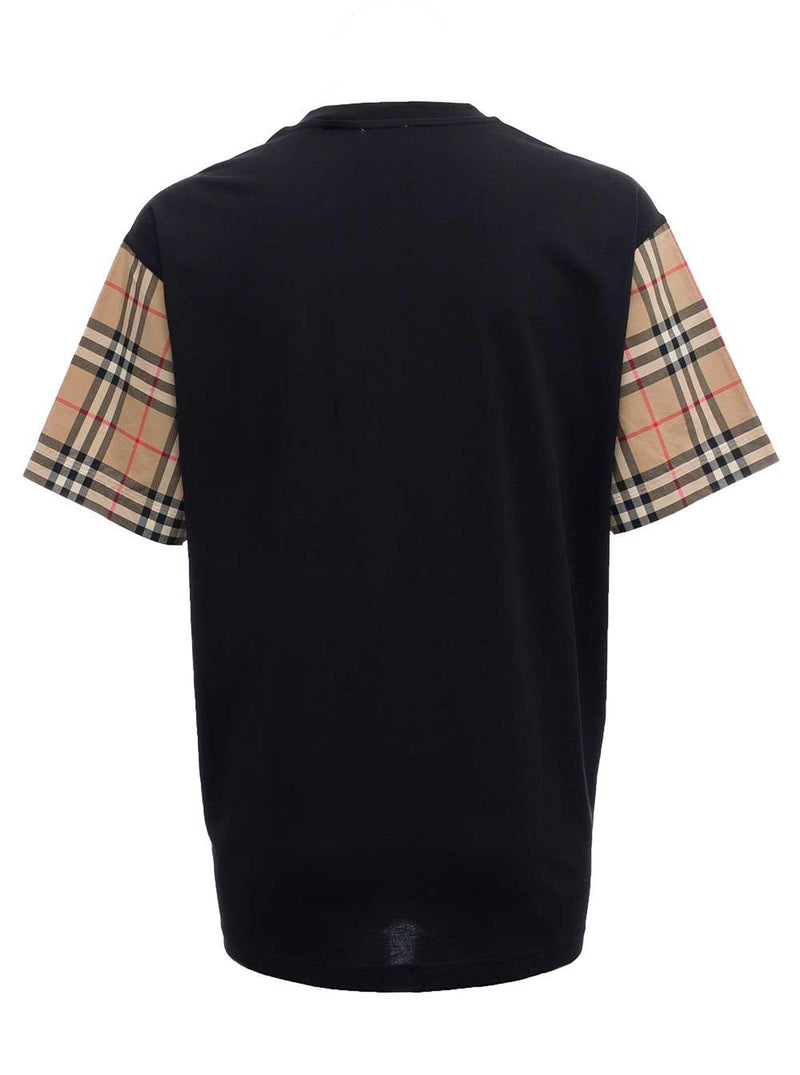 Burberry Black Cotton T-shirt With Vintage Check Sleeves - Women - Piano Luigi