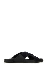 Givenchy Black Leather And Cotton Slippers - Men - Piano Luigi