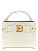 Balmain B-buzz 22 Top Handle Bag In White Grained Leather With Monogram - Women - Piano Luigi