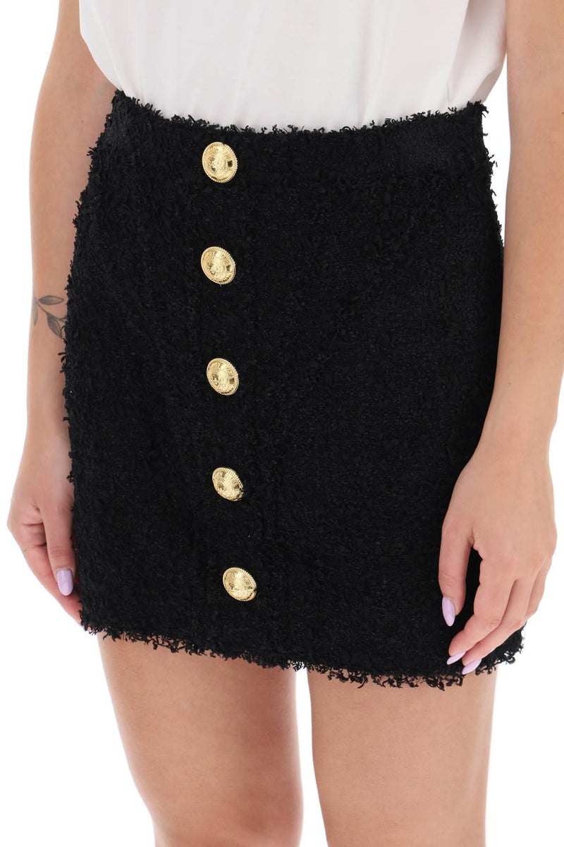 Balmain Black Tweed Skirt With Gold Buttons - Women - Piano Luigi