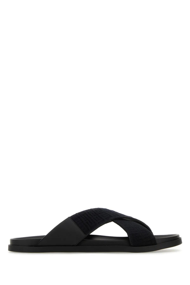 Givenchy Black Leather And Cotton Slippers - Men - Piano Luigi