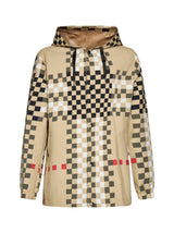 Burberry Beige Hooded Jacket With Pixel Check Motif In Polyamide Man - Men - Piano Luigi