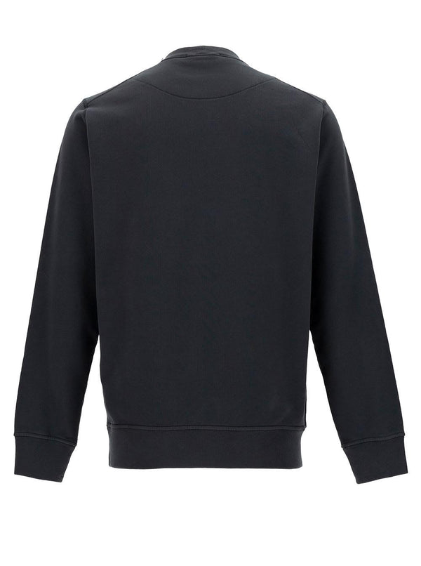 Stone Island Black Crewneck Sweater With Compass Embroidery In Cotton Man - Men - Piano Luigi