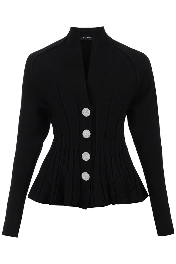 Balmain Ribbed Viscose Peplum Cardigan - Women - Piano Luigi