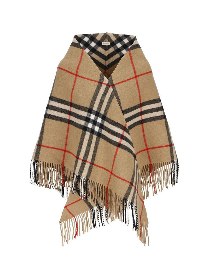 Burberry Check Printed Fringed Cape - Women - Piano Luigi