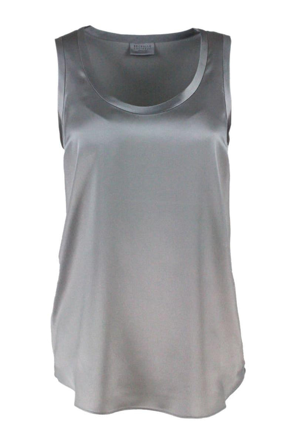 Brunello Cucinelli Sleeveless Round Neck Top In Stretch Silk - Women - Piano Luigi