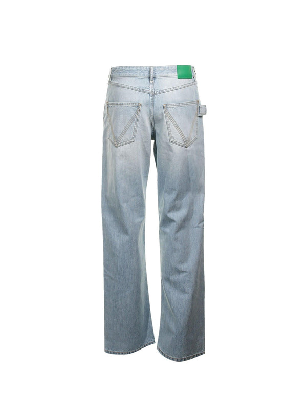 Bottega Veneta Light Blue 5-pocket Style Jeans With Green Patch In Cotton Denim Woman - Men - Piano Luigi