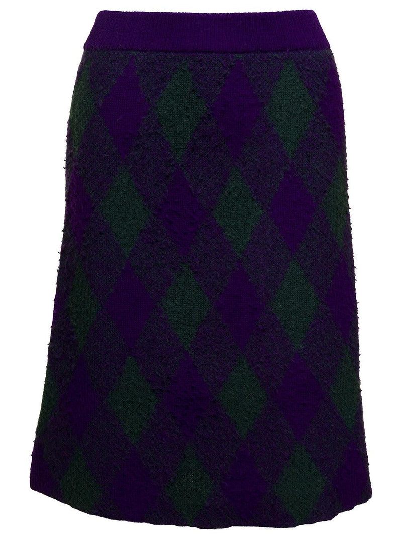 Burberry Midi Purple Skirt With Argyle Print In Wool Woman - Women - Piano Luigi