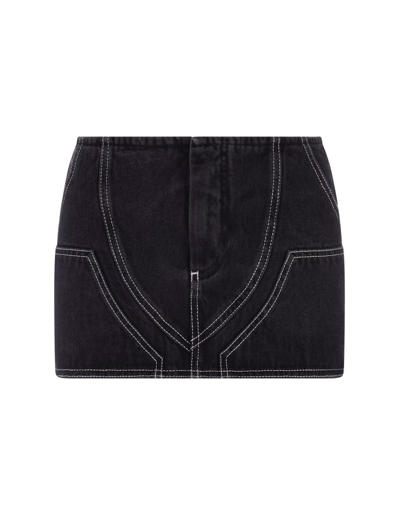 Off-White Black Denim Mini Skirt With Contrasting Stitching - Women - Piano Luigi