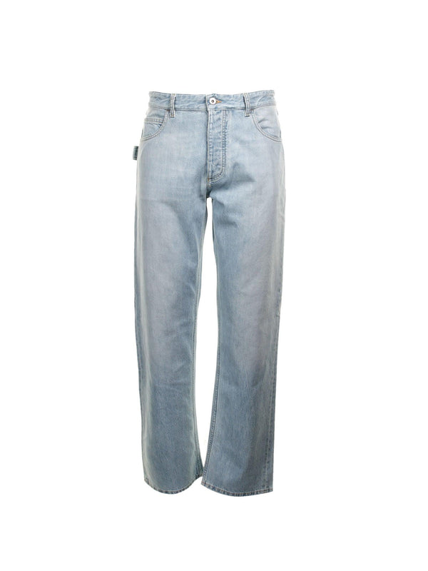 Bottega Veneta Light Blue 5-pocket Style Jeans With Green Patch In Cotton Denim Woman - Men - Piano Luigi