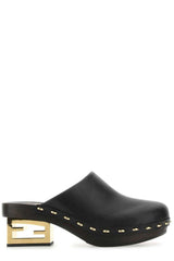 Fendi Black Leather Clogs - Women - Piano Luigi