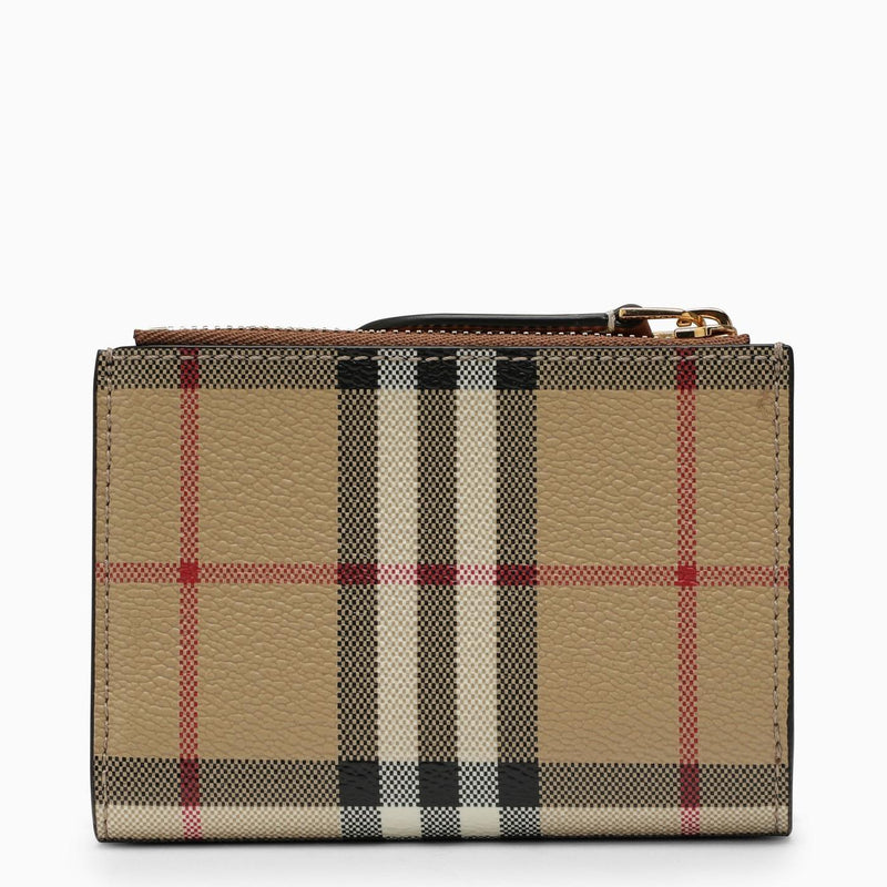 Burberry Beige Small Wallet With Vintage Check Pattern In Coated Canvas - Women - Piano Luigi