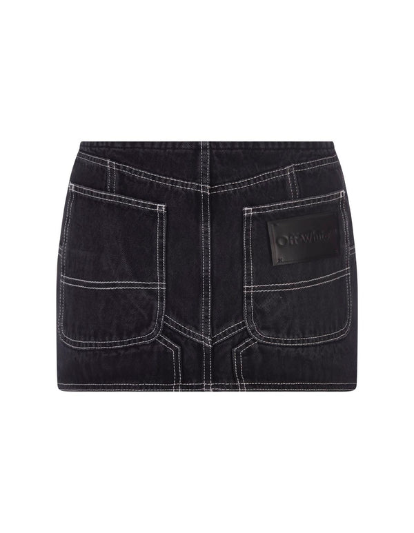 Off-White Black Denim Mini Skirt With Contrasting Stitching - Women - Piano Luigi