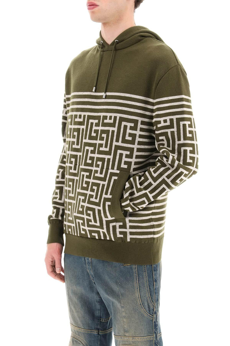 Balmain Monogram &amp; Stripe Knitted Hoodie - Men - Piano Luigi