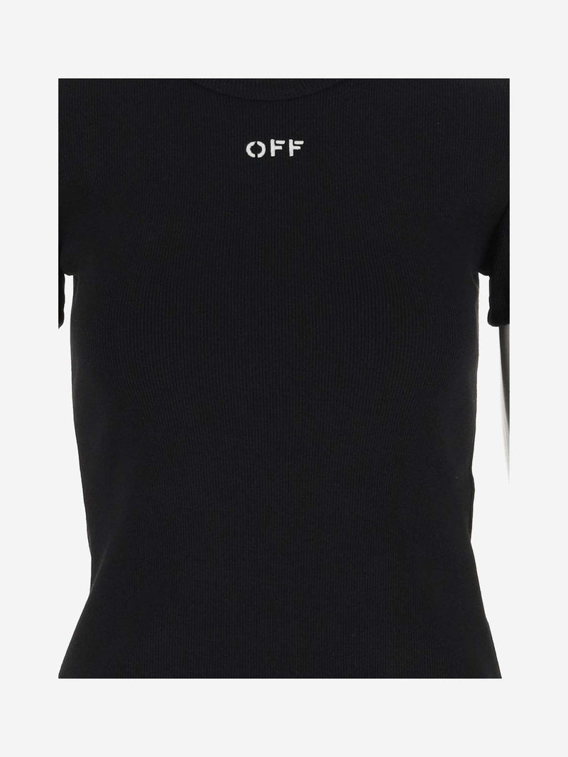 Off-White Stretch Cotton T-shirt With Logo - Women - Piano Luigi