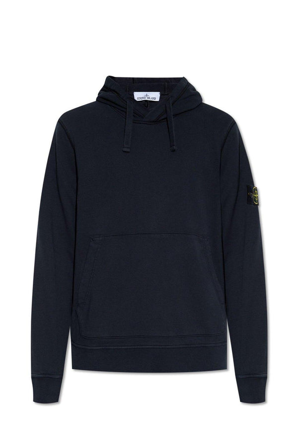 Stone Island Logo Patch Drawstring Hoodie - Men - Piano Luigi