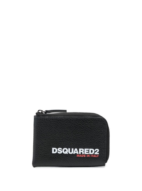 Dsquared2 Black Wallet With Contrasting Logo Lettering Print In Leather Man - Men - Piano Luigi