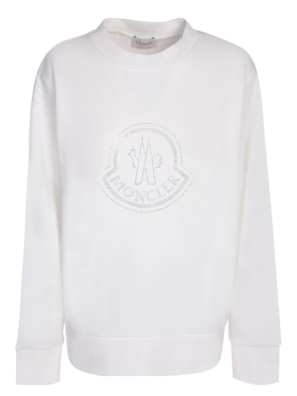 Moncler Crystals Logo White Sweatshirt - Women - Piano Luigi