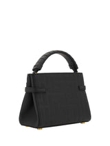 Balmain B-buzz 22 Top Handle Bag In Black Grained Leather With Monogram - Women - Piano Luigi