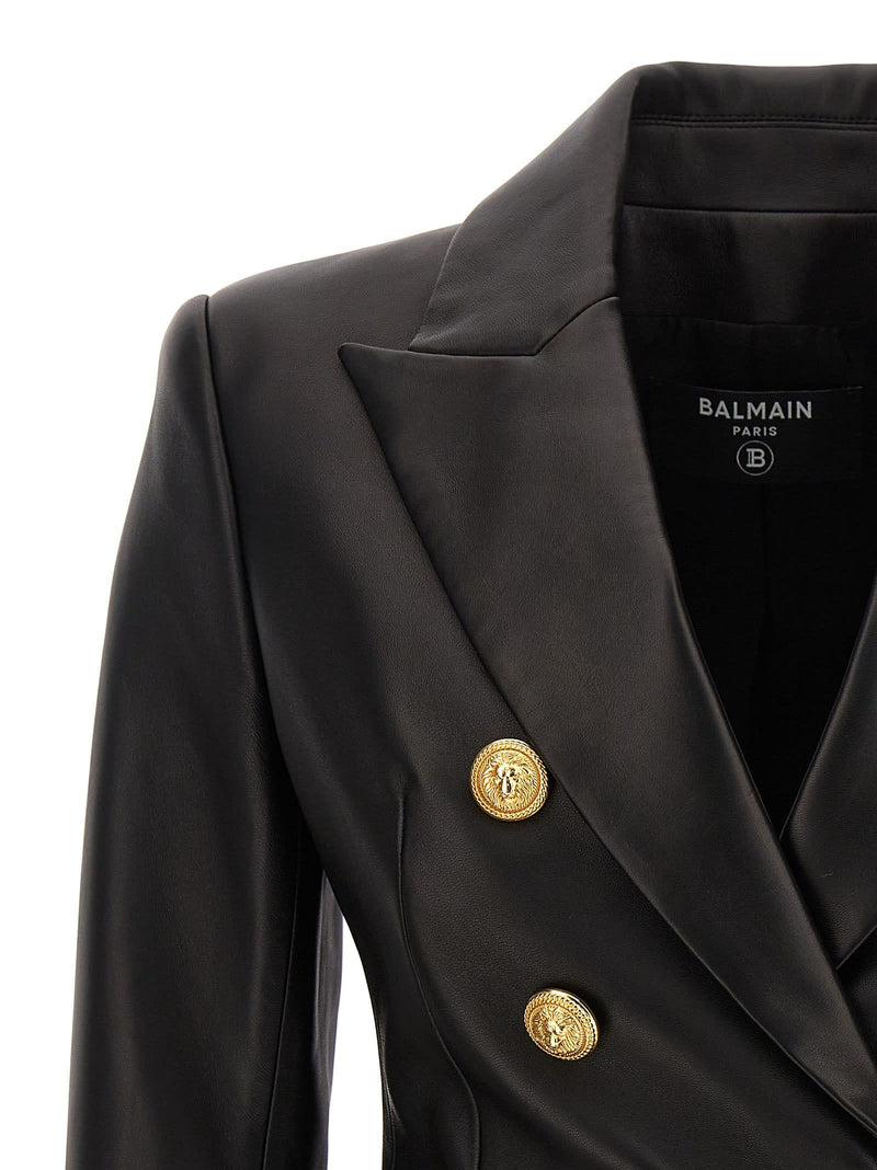 Balmain Double-breasted Leather Blazer - Women - Piano Luigi