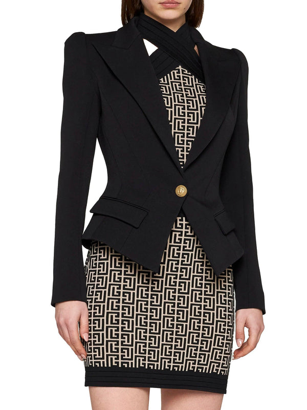 Balmain Black Cotton Blend Blazer Jacket - Women - Piano Luigi