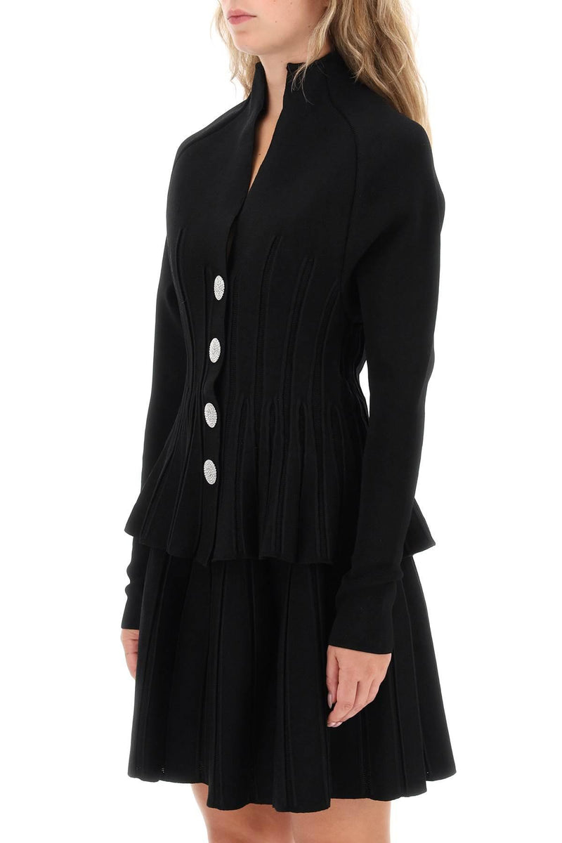 Balmain Ribbed Viscose Peplum Cardigan - Women - Piano Luigi