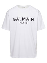 Balmain White Crewneck T-shirt With Contrasting Logo Lettering Print In Cotton Man - Men - Piano Luigi