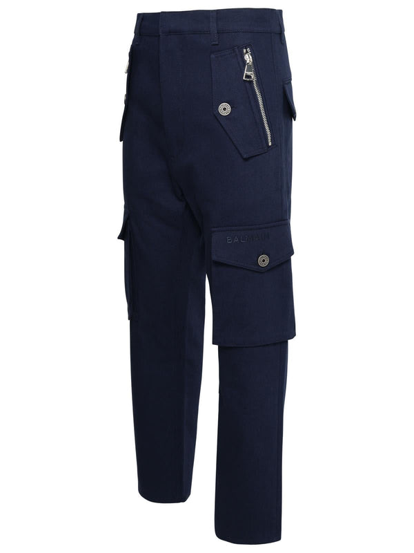 Balmain Blue Cotton Trousers - Men - Piano Luigi