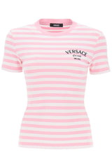 Versace Logo-embroidered Crewneck Striped T-shirt - Women - Piano Luigi