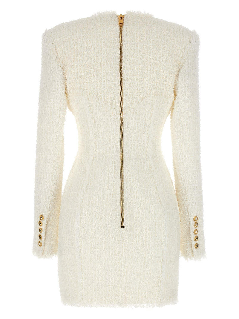 Balmain Logo Button Tweed Dress - Women - Piano Luigi