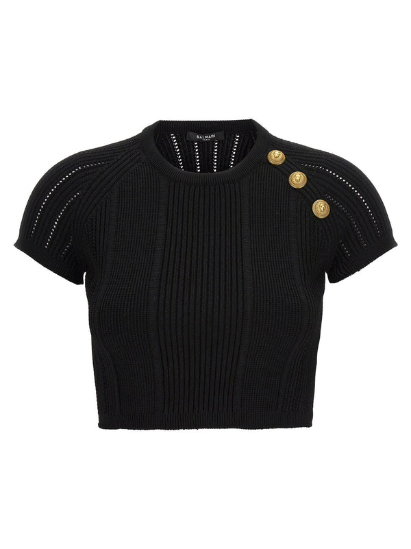 Balmain Logo Buttons Cropped Top - Women - Piano Luigi