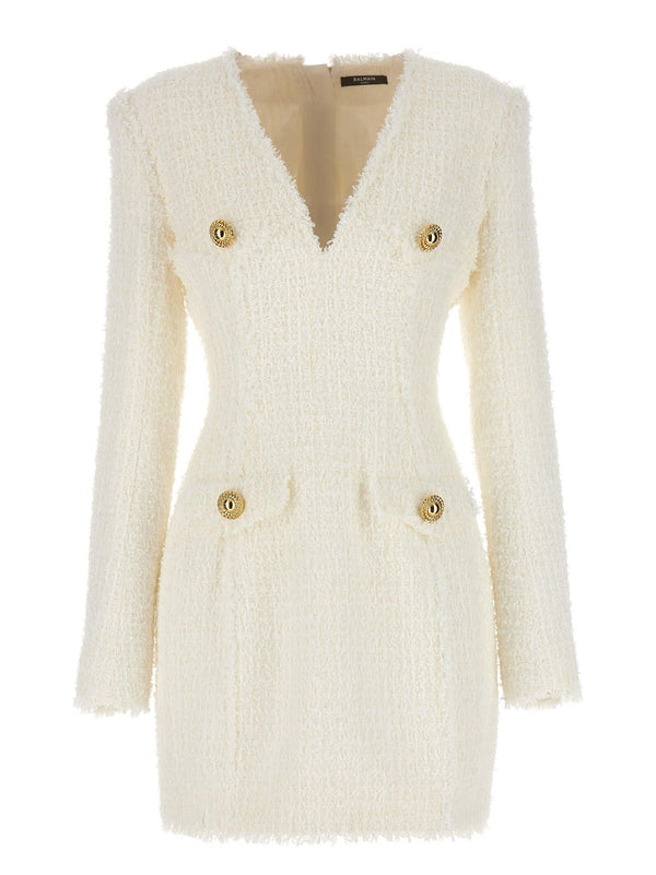 Balmain Logo Button Tweed Dress - Women - Piano Luigi