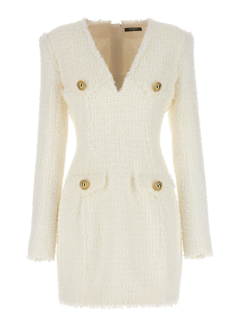 Balmain Logo Button Tweed Dress - Women - Piano Luigi