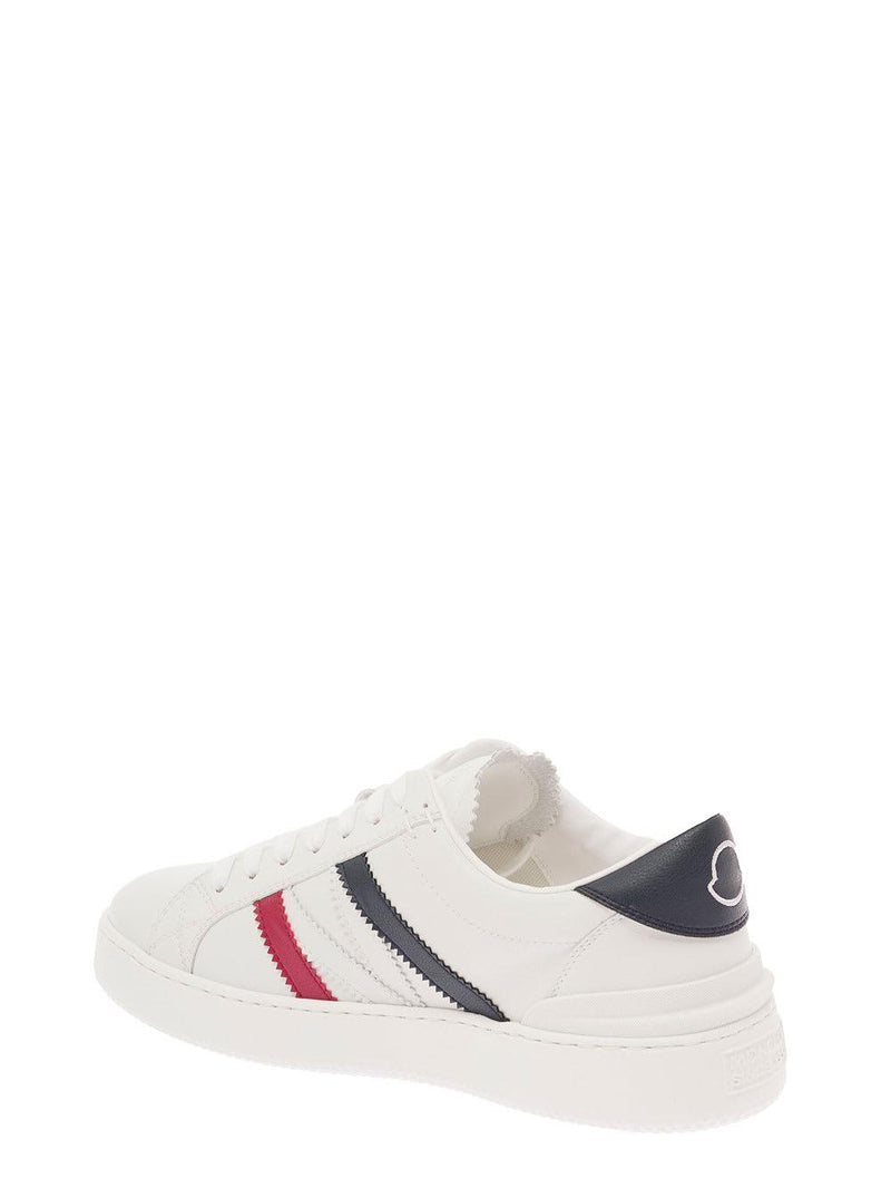 Moncler monaco White Low Top Sneakers With Tricolor Stripes And Logo In Faux Leather Woman - Women - Piano Luigi