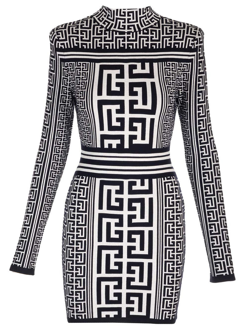 Balmain Short Dress With Monogram - Women - Piano Luigi