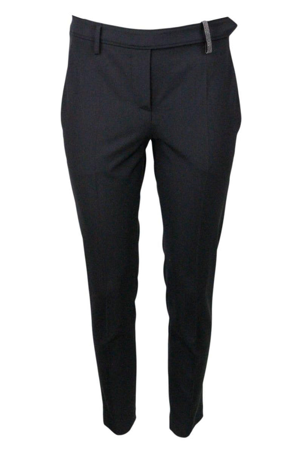 Brunello Cucinelli Stretch Cool Wool Trousers With Cigarette Cut - Women - Piano Luigi