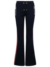 Balmain Hw Flare Pants In Blue Cotton Blend - Women - Piano Luigi