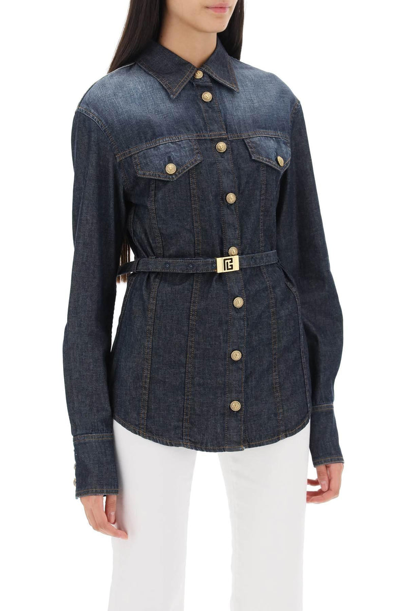 Balmain Belted Denim Shirt - Women - Piano Luigi