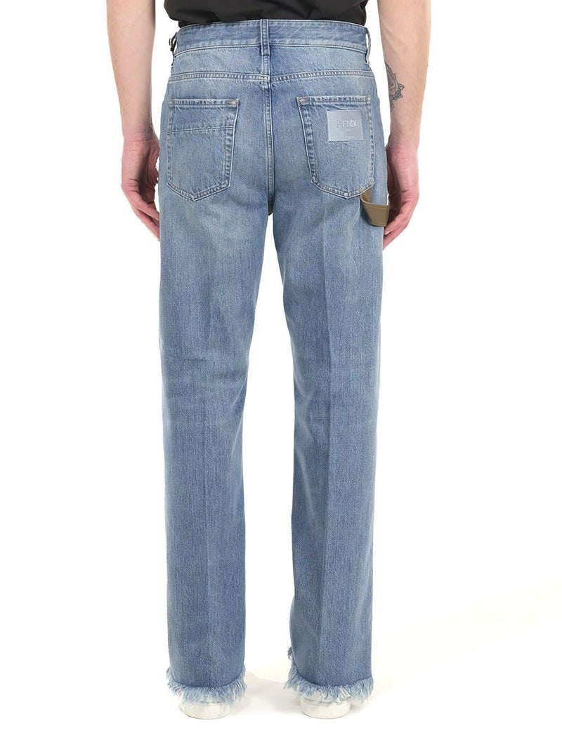 Fendi Light Blue Jeans With Fringes - Men - Piano Luigi