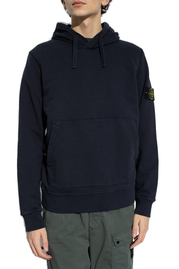 Stone Island Logo Patch Drawstring Hoodie - Men - Piano Luigi