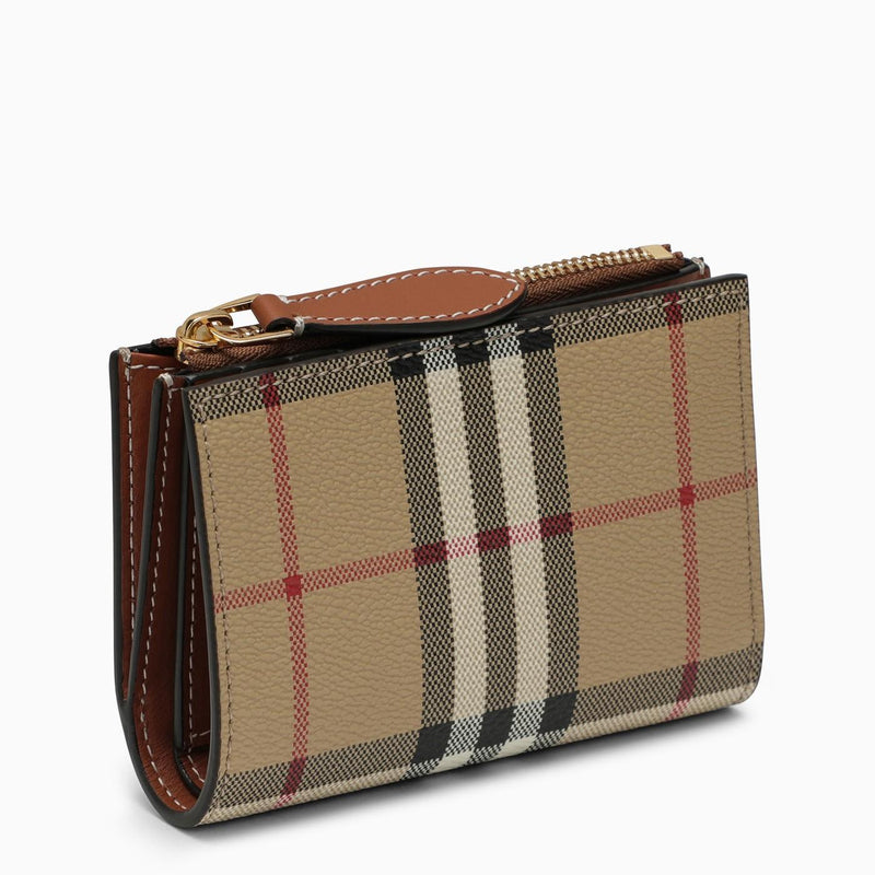 Burberry Beige Small Wallet With Vintage Check Pattern In Coated Canvas - Women - Piano Luigi