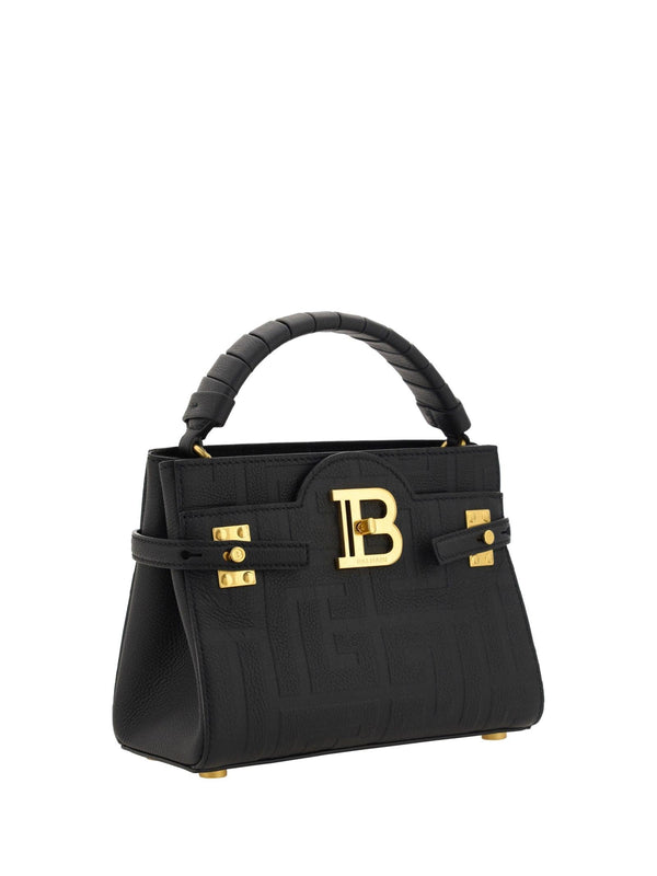 Balmain B-buzz 22 Top Handle Bag In Black Grained Leather With Monogram - Women - Piano Luigi